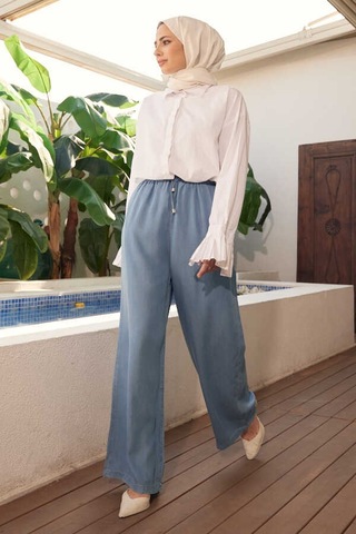 Neways 1105-denim Battal Lastikli Pantolon Mavi Çok Renkli