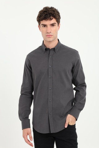 Dufy Erkek Slim Fit Uzun Kol Koyu Gri Gömlek-25371 K.gri