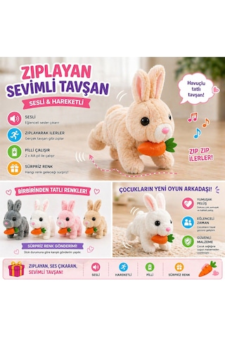 Sesli Hareketli Tavşan Oyuncak Zıplayan Peluş Tavşan Havuçlu Diğer