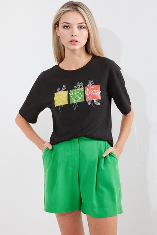 Hiccup Bdart Baskılı Yuvarlak Yaka T-shirt Siyah