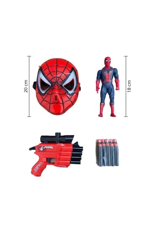 Spider-man Macera Seti Işıklı Maske 18 Cm Figür Ve Sünger Mermili Silah Oyuncak Seti