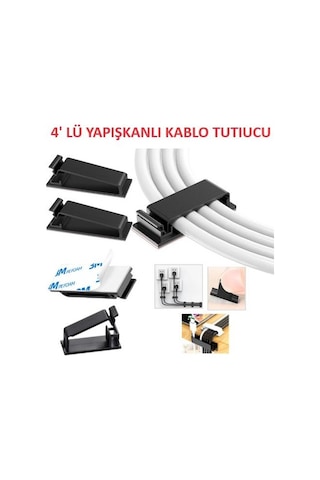 Kablo Tutucu Sabitleyici Klips Yapışkanlı 4 Adet Kablo Düzenleyici Organizer
