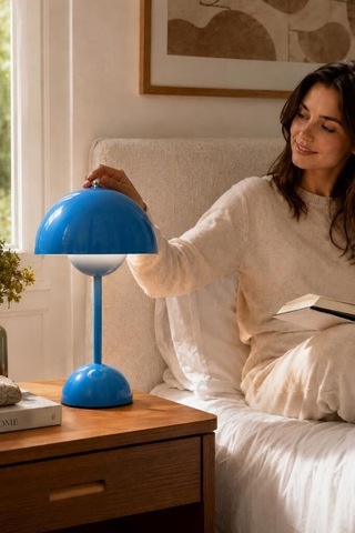 Premium Okuma Işığı Kablosuz Lamba Oda Aydınlatması Yuvarlak Masa Lambası Lw12 Mavi