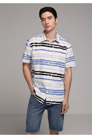 Colin's Colins Regular Fit Shirt Neck Çizgili Erkek Mavi Kısa Kol Gömlek Cl1080081 Q1.v1 Ble