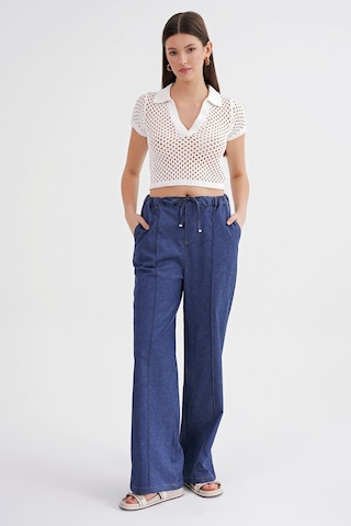 Mixray 4679 Kadın Beli Lastikli Bağlamalı Denim Pantolon İndigo