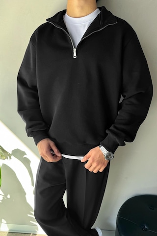 Flaw Half Zip Oversize Polo Yaka Sweatshirt Siyah Sİyah