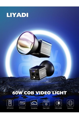 Liyadi S60 60w Power Adaptörlü Bi-color Cob Video Ve Fotoğraf Işığı