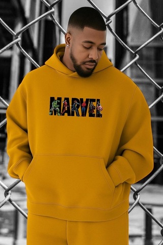 Benroma Marvel Baskılı Büyük Beden Sweatshırt Sarı