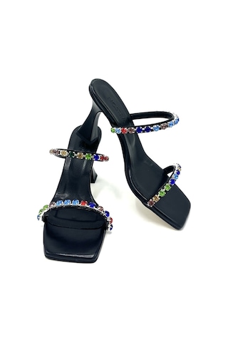 Nostra Shoes Siyah Stone Kadın Taşlı Topuklu Ayakkabı-terlik Siyah