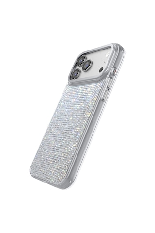 İphone 17 Pro Kılıf M-safe Özellikli El İşlemeli Swarovski Taşlı Zore Paris Riva Sert Pc Kapak Gümüş