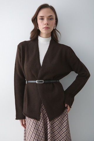 Koyu Kahve Kemerli Hırka - 241084 Koyu Kahverengi