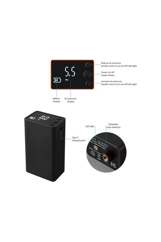 Geeksen Spor Topları İçin Elektrikli Hızlı Şişirici - Siyah - 0-18psi Basınç - 2000mah Pil