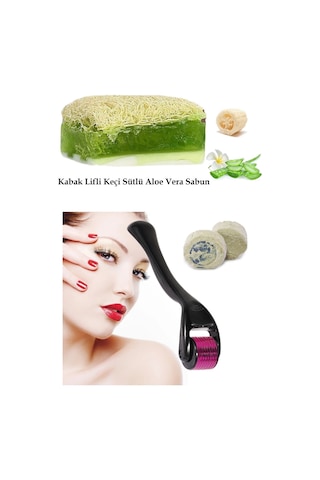 3lü Set Tüm Cilt Temizleme Bakım Taşı Aloe Vera Keçi Sütlü Lifli Sabun Cilt Yenileme Dermaroller