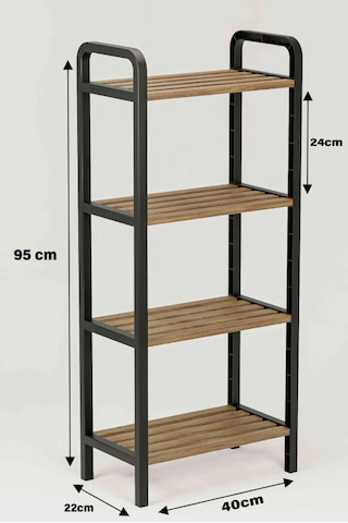 4 Katlı Ahşap Çubuklu Ayakkabılık, 40cm Düzenleyici Raf Ceviz
