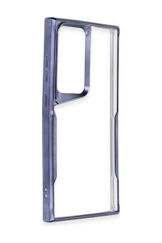 Samsung Galaxy Uyumlu  S25 Ultra Kılıf Metal Çerçeve Görünümlü Kırılmaz Boyi Kapak Lacivert