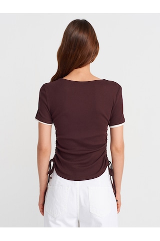 Dilvin 31816 Çift Katlı Büzgülü T-shirt-kahve Kahve