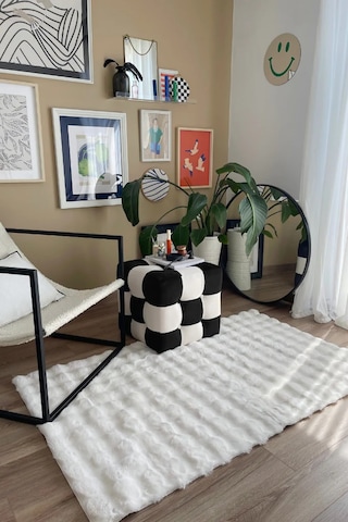 Yünteks Bubble Kabartmalı Peluş Post Halı 90x150 Beyaz