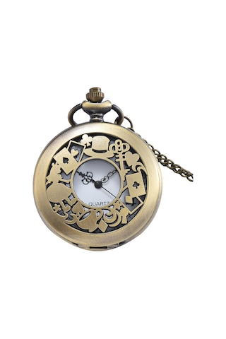 Valkyrie Alice Harikalar Diyarı Temalı Vintage Bronz Cep Saati - Kolye Köstekli Retro Hediye
