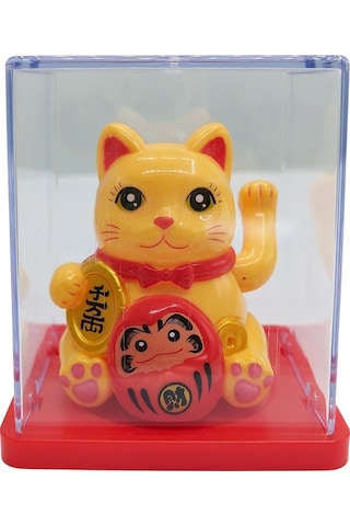 Maneki Neko El Sallayan Mini Şans Kedisi Krem Solar Güneş Enerjili 5x5cm S4krm04