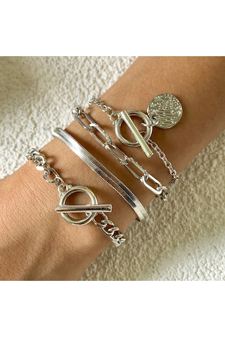 Takı Hip-hop Trendi Yılan Kemiği Zincir Bilezik Seti Retro Metal Ot Tokalı Etiket Bilezik Kadın Diğer