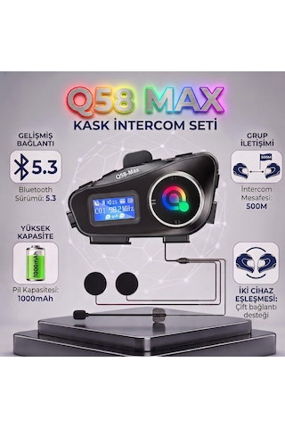 Always Q58 Max 500m Telsiz Mesafeli Motosiklet Kaskı İnterkom Çift Sürücü İletişimi Mp3 Fm Radyo
