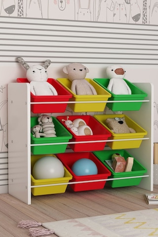 9 Sepetli Çok Amaçlı Oyuncak Dolabı Montessori Dolap Yeşil