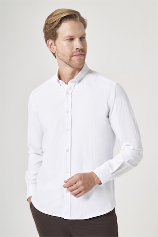 İmza Beyaz Düğmeli Yaka Oxford Slim Fit Pamuklu Gömlek 1004265284