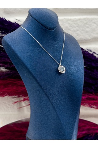 925 Ayar Gümüş Mistik Topaz Taşlı Kar Tanesi Tasarım Zarif Kadın Kolye Gümüş