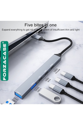 5in1 Type-c To Usb 3.0 Pd Çoklayıcı 100w Şarj Adaptörü - Fc902