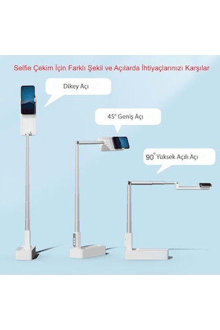 Plentiful Canlı Yayın Braketi Çok Fonksiyonlu Led Işıklı 360 Derece Kumandalı Selfie Telefon Standı