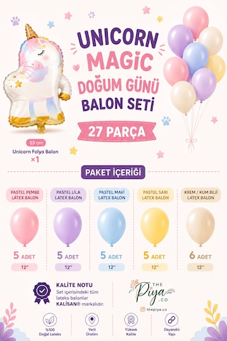 Magic Unicorn Temalı Set 27 Parça Balon