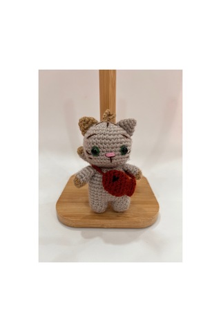 El Yapımı Amigurumi Kedi Anahtarlık - Çantalı Sevimli Kedicik 10cm Gri Gri