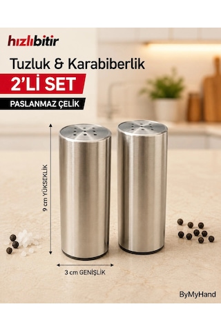 Bymyhand Çelik Ev Lokanta Ve Restoran İçin Tuzluk Ve Karabiberlik 2'li Set Metalik Gri
