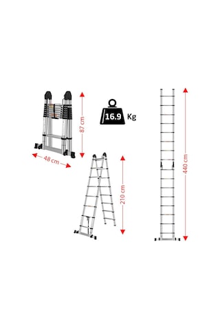 Master 504335 Paslanmaz Çelik A Tipi Teleskopik Merdiven 440 Cm