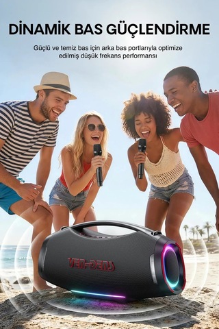 Ven-dens Vd-spk027l 450 W Rms Bluetooth 5.3 Parti Ve Karaoke Hoparlörü, 45000 Mah Batarya, Siyah