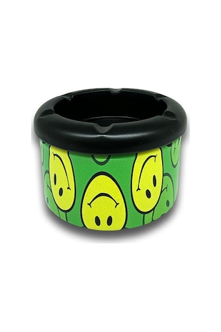 Smiley Desen Metal Mini Sigara Küllüğü Yeşil 8cm