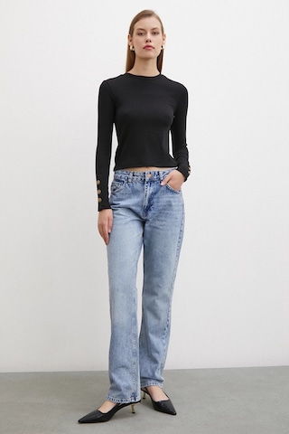 Kolu Düğmeli Bluz Siyah Siyah