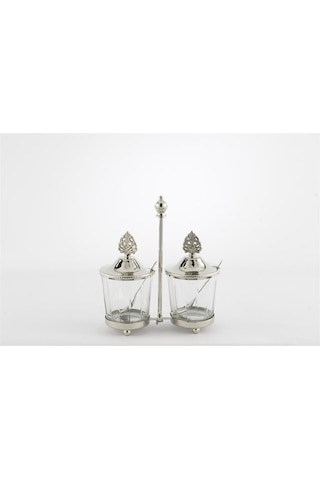 Mikasa Moor Gümüş Standlı Kapaklı 2li Cam Baharatlık 17x7x19cm Şeffaf
