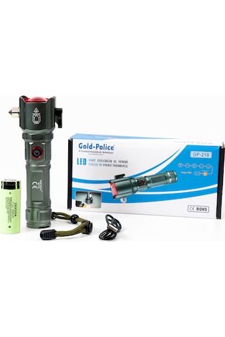 Gold Police Gp-218 Tg Led Uzun Menzilli Şarjlı El Feneri Cam Kıracaklı Taktik Fener Çok Renkli