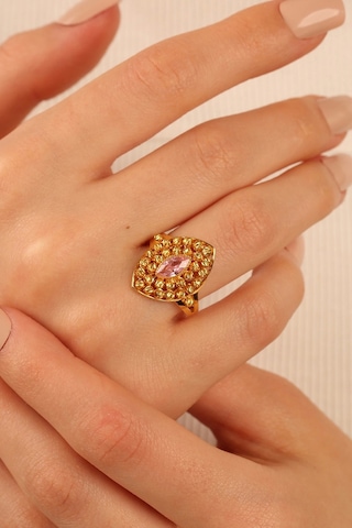 Çgkmücevherat Pembe Taşlı Dorikalı Altın Yüzük Drkp001 Gold