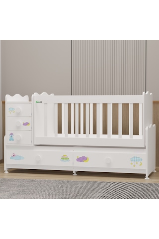 Garaj Home Melina Mdf Çıtalı Beşik + Yatak - Uykucu Beyaz