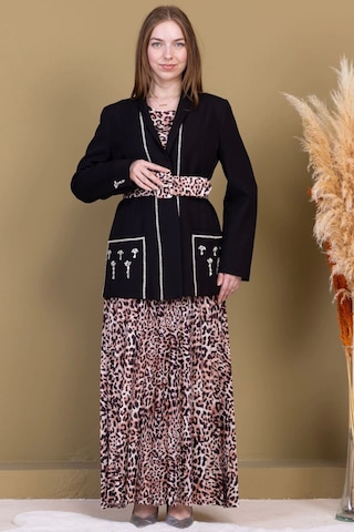 Leopar Desenli Ceketli Üçlü Takım 4715-siyah Siyah