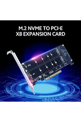 Pazly Çift M.2 M-key Desteği, Pcı-e X8 Adaptör Kartı, 2230/2242/2260/2280/22110 M.2 Ssd Genişletme Kartı