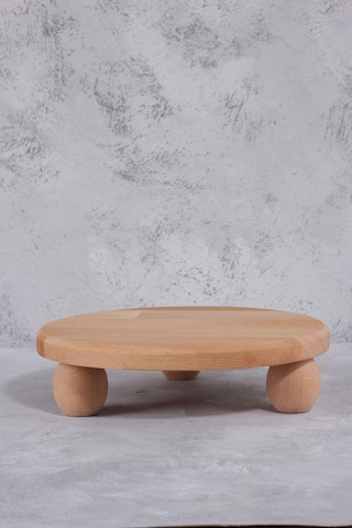 Lüks Ahşap Sunumluk - Top Ayaklı Yuvarlak Sunum Tabağı - Kahve, Peynir, Pasta Sunum Standı - 25 Cm