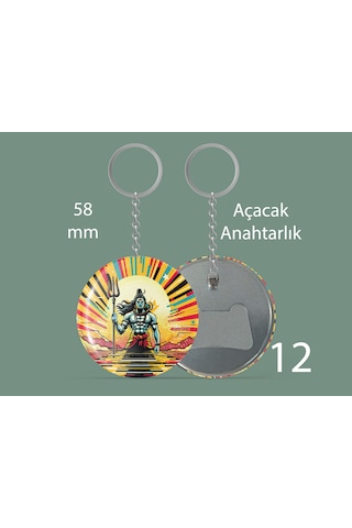 58 Mm Buton Açacaklı Anahtarlık Yuvarlak Baskılı Anahtarlık Lord Şiva Çok Renkli
