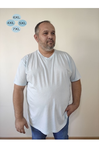 Big Nona Erkek Büyük Beden Unisex T-shirt V Yaka Buz Mavisi Buz Mavi