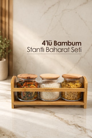 Bambum Bench Plus 4 Parça Standlı Baharat Takımı 1080 Ml Çok Renkli
