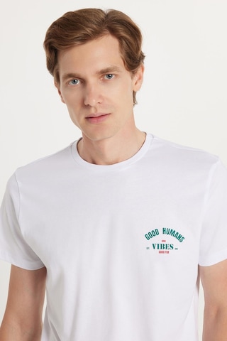 Tudors Erkek Slim Fit Dar Kesim %100 Pamuk Yumuşak Dokulu Baskılı Beyaz Bisiklet Yaka Tişört-34776 Beyaz