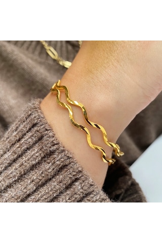 Altın Kaplama Gümüş Zigzag Ajda Bilezik Gold