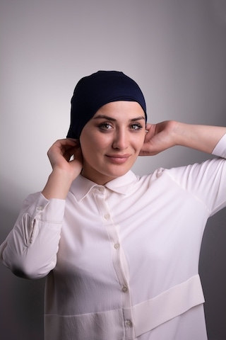 Lacivert Pratik Hazır Geçmeli Iç Bone Viskon Kumaş Dikişsiz Boru Lacivert